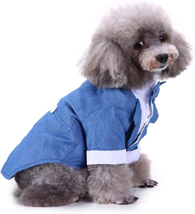 GabeFish Pets Wedding Jackets Suit for Dogs with Bow Tie Puppy Cat Formal Clothes Shirt Tuxedo (Blue, XL (Chest 18.8in/48cm)