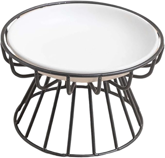 Raised Cat Food Bowl Porcelain Bowl Metal Stand Minimalist Multipurpose Easily Food and Water Bowl Detachable for Dry Wet Food, Style G