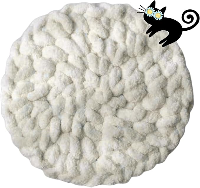 Cat Self-Warming Knitted Bed Mat, Extra-Soft Warm Round Washable Pads Cushions for Indoor Kittens & Kitty Small Pets Cat Trees (White,Small)