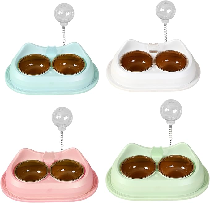 Cats Bowl with Treats Feeder Elevated Double Drinking Bowls Feeding Watering Supply Neck Protections Cats Bowl