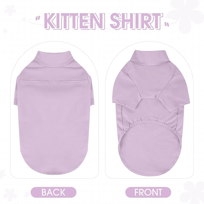 Sphynx Hairless Cat Clothes, Soft Cotton Pullover Turtleneck Shirt with Sleeves for Kitten Puppy Small Dogs, Cat Pajamas for All-Season - Purple M