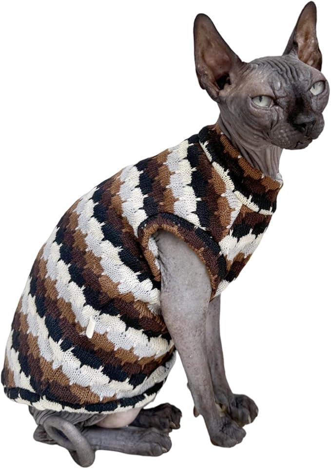 Sphynx Cat Clothes Hairless Cat Vest Elastic Cat Sweater Outfit, Pet Clothes for Sphynx Cat Coat for Cats and Small Dogs Apparel, Hairless cat Shirts Sweaters (Chestnut, Small)