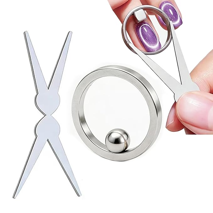 Ring Cat Eye Magnet Tool for Cat Eye Gel Polish, Create Perfect Halo & Black Hole Cat Eye Nails, Magnetic Nail Art Tool with Stabilizer for Beginners DIY Salon, NAT297 (HJ-NAT298-Ball)