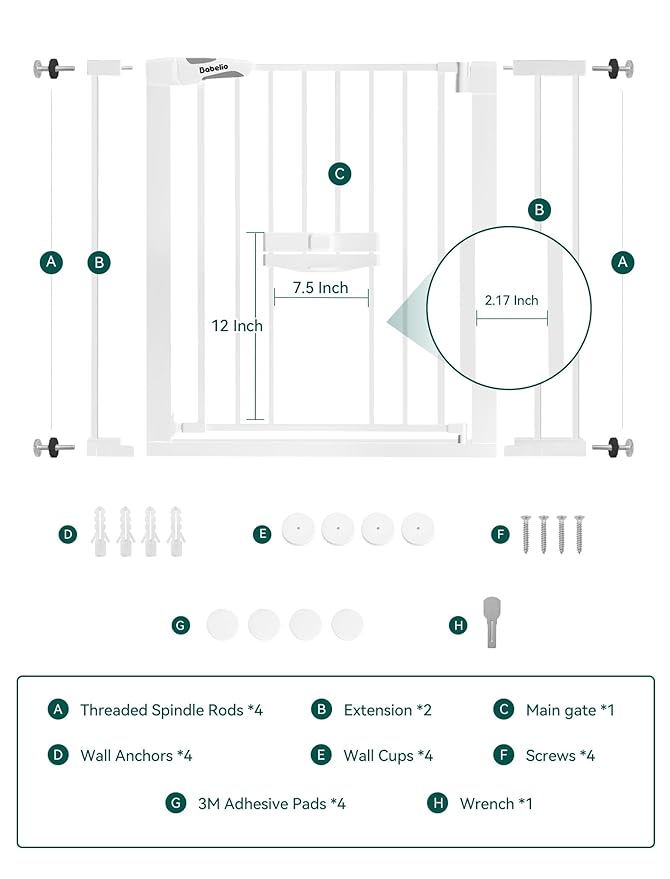 Babelio New Version Baby Gate with Cat Door Adjustable, 29-40" Metal Pet Door for Stairs & Doorways, Pressure Mounted, No Tools Needed, White