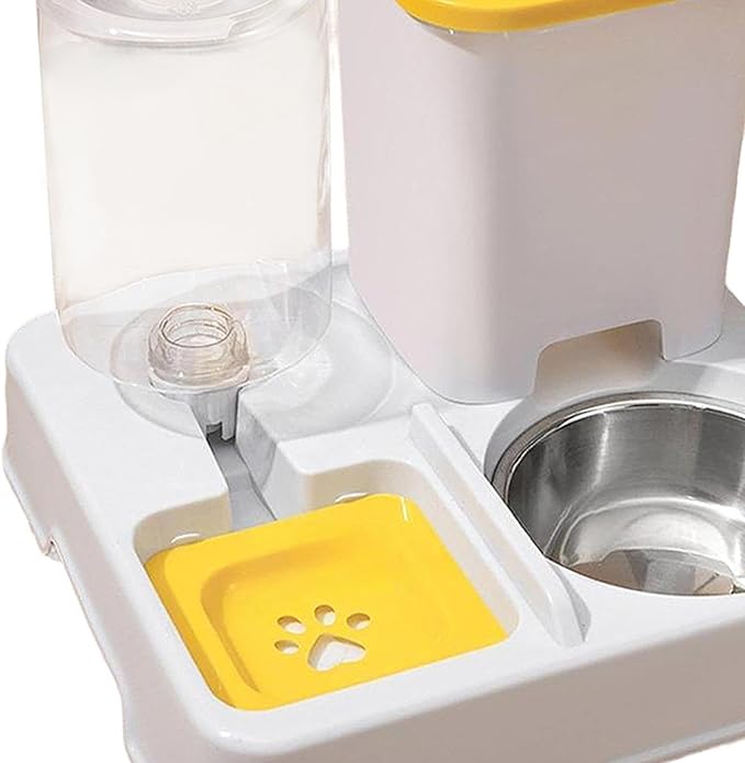Automatic Dog Cat Feeder Dry Wet Food Separation Smooth Surface Removable Bowl for Small Animals Puppy- Yellow White