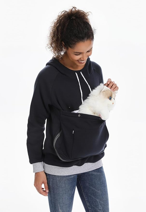 Unisex Cat Pouch Hoodie Long Sleeve Kitten Puppy Holder Hoodies Front Large Pouch Pet Carrier Sweatshirt