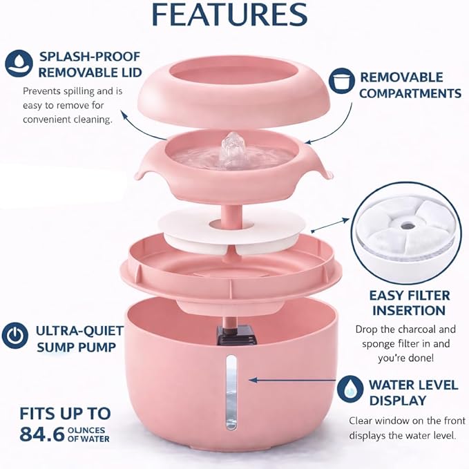 Pet Life ® 'Moda-Pure' Ultra-Quiet Filtered Automatic Dog and Cat Fountain Waterer or Feeder with Automatic Shutoff Feature - Includes Filter