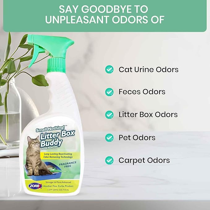ZORBX Unscented Cat Litter Deodorizer Spray 24 Fl Oz – Fast-Acting Cat Litter Box Deodorizer for Strong Urine Odor & Cat Litter Odor Control - Advanced Pet Odor Remover & Stronger Odor Neutralizer