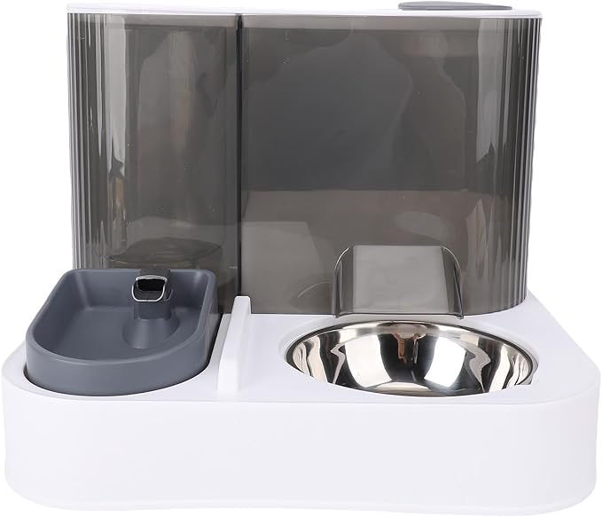 Generic Automatic Pet Feeder Leakproof Freshness Double Bowl Design for Cats Dogs, Food Water Dispenser Set for Home Use (Gray)