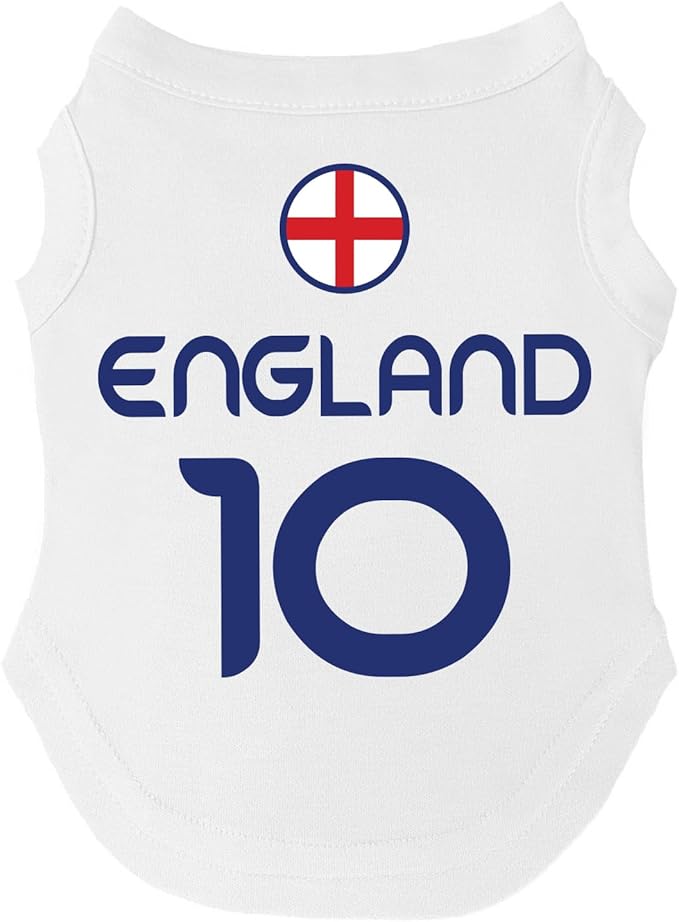 England Flag Soccer Jersey Style Dog Tee Shirt | Sleeveless Breeds | International Soccer | Game Day |White, Large 1660