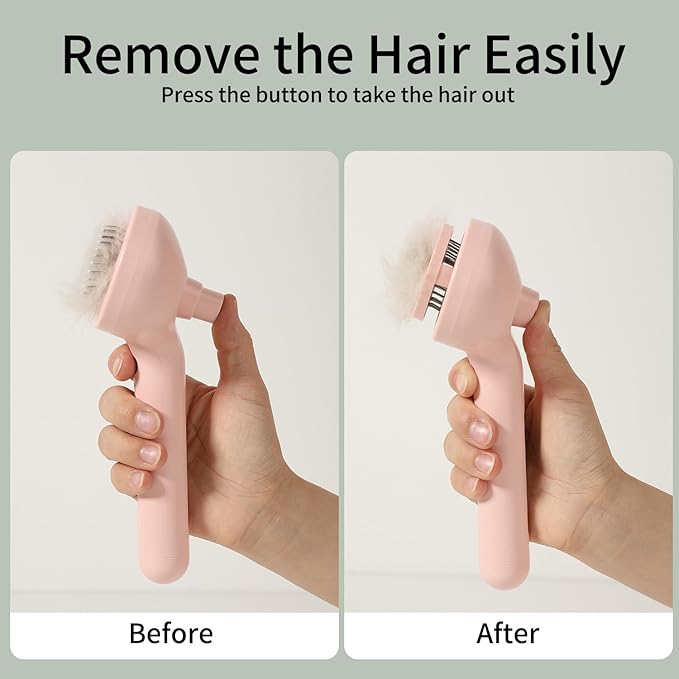 ORIGENCE Cat Steam Brush for Long Haired Cats, Dog Brush for Shedding Pet Grooming, Self Cleaning Hair Removal Comb, Pink