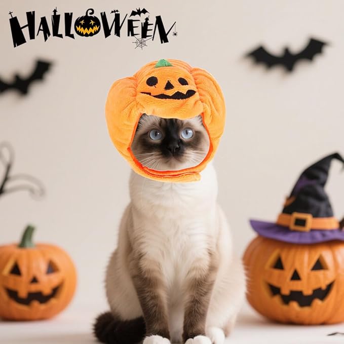 Cat Halloween Pumpkins Hat Dog Halloween Pumpkin Costume Adjustable Pumpkin Cap Cute Pet Headgear Hat Dress for Halloween Puppy Kitty Halloween Cosplay Costume