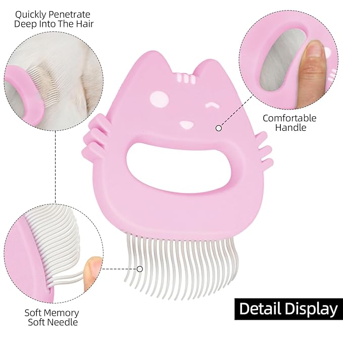 Pink Cat Comb Cute Cat-shape Pet Hair Removal Massaging Shell Comb Soft Deshedding Brush Grooming and Shedding Matted Fur Remover Dematting tool for Long and Short Hair Cat Dog Puppy Bunny