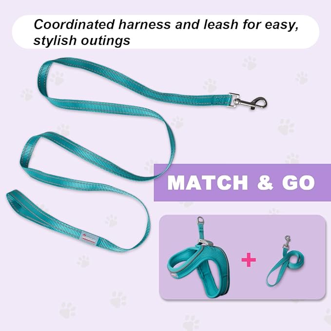 Cat Harness and Leash Set,Escape Proof Kitten Harness,Step in Adjustable Soft Lightweight,Easy Control,Reflective Strips Comfortable for Walking Travel(Ocean Blue,M)