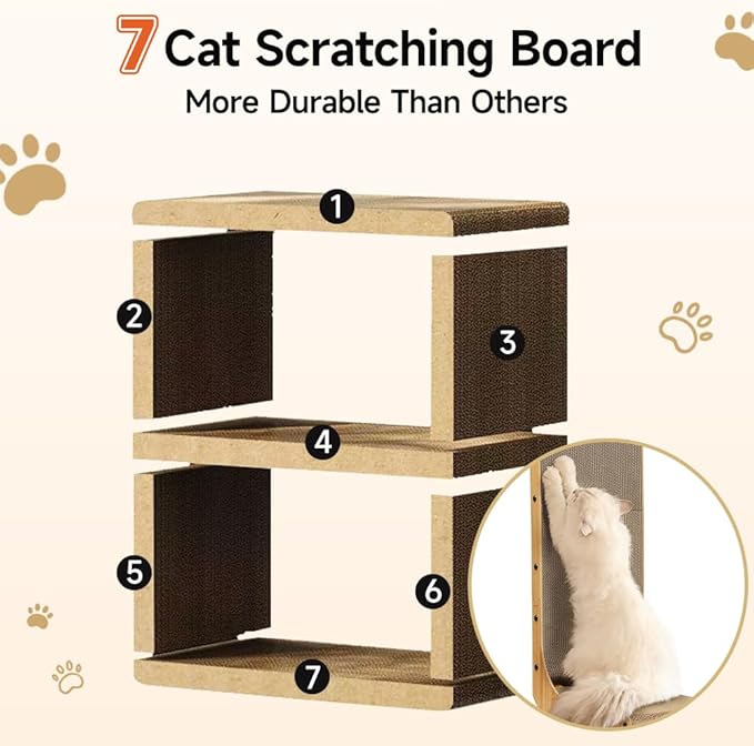 Cat Beds for Indoor Cats，Wooden Cat Scratcher House & Cardboard Condos，Covered Bedsure Kitten Bed Cave Furniture，Cute Playhouse Box，Small Size，for Cats Under 10 lbs
