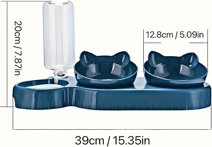 Pet Bowls with Water Feeder, 3 in 1 Design Tilted Cat and Food Bowl Set