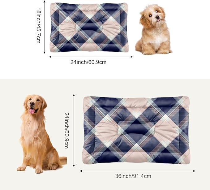 Pink Blue Plaid Dog Crate Mats Non Slip Bottom Waterproof Dog Crate Pads Cozy Soft Crates Mats Friendly Furniture Printed Mat Gift Cozy Bed 36× 24 Inch Indoor Outdoor