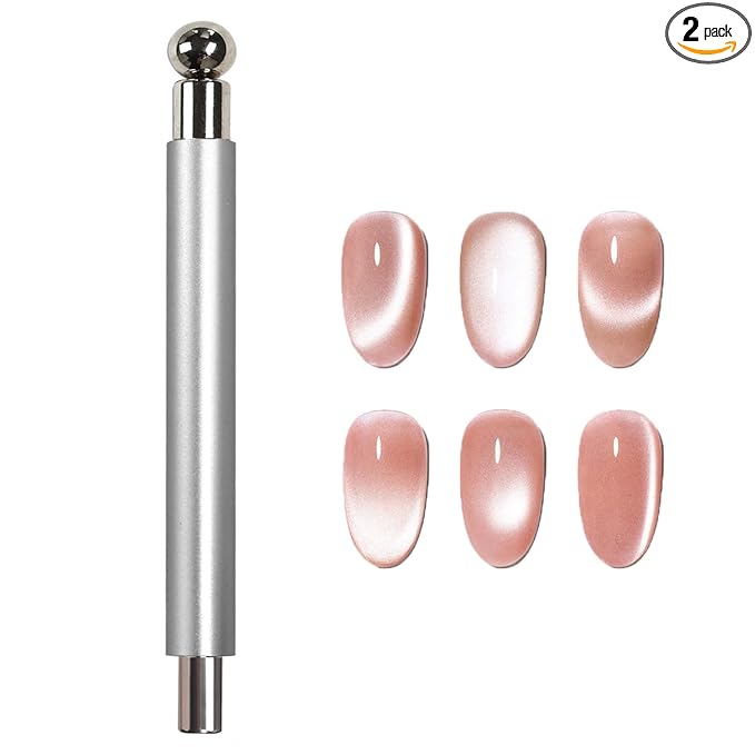 Cat Eye Magnet for Nails, Double-head Magnet Wand with Round Nail Magnet Beads Nail Polish Magnet Pen Magnetic Cat Eye Gel Polish Nail Design Tool for Home DIY, Salon, Silver
