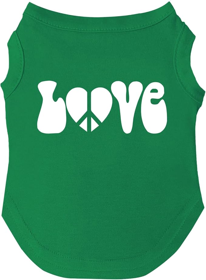 Love with Peace Symbol Heart Dog Tee Shirt | Sleeveless | Sizes for Puppies, Toys and Large Breeds (Green, Medium 1039)
