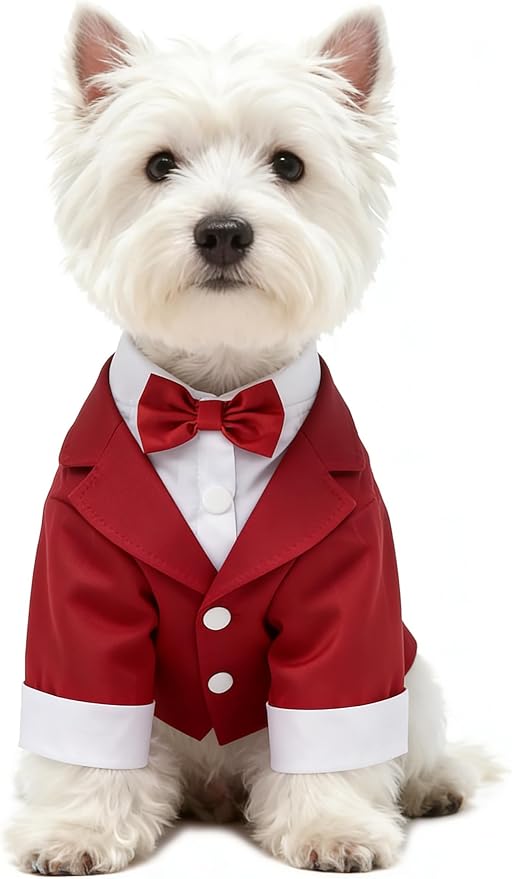 GabeFish Pets Wedding Jackets Suit for Dogs with Bow Tie Puppy Cat Formal Clothes Shirt Tuxedo (Red, XL (Chest 18.8in/48cm))