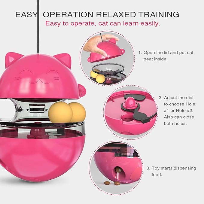 Interactive Cat Toy for Indoor Cats Wobble Treat Dispenser Ball Kitten Food Dispenser & Puzzle Feeder Balls & Enrichment Toys & Mental Stimulation Interactive Brain Game (Rose Red)