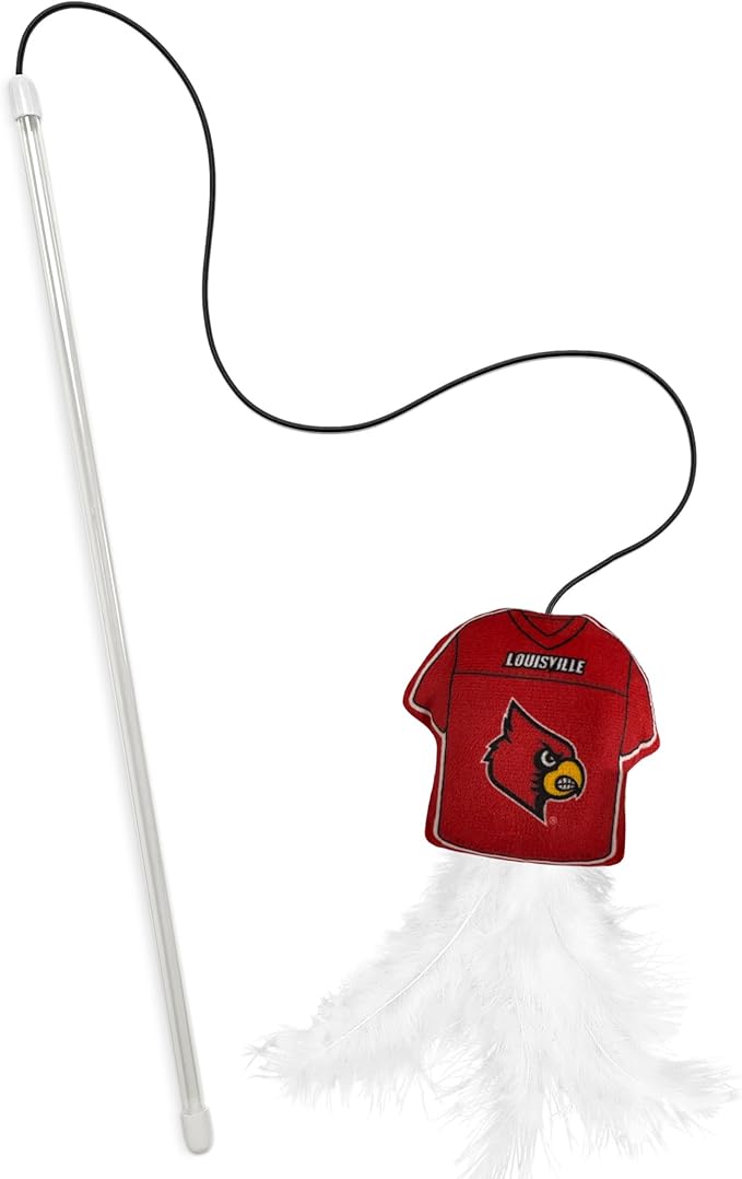NCAA Louisville Cardinals Team Jersey Wand with CAT NIP, Cat Toy Jersey Shaped Plush Teaser Toy for Cats & Kittens - Interactive Pet Toy for Play & Exercise