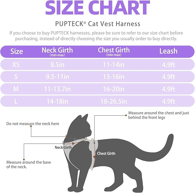 PUPTECK Cat Harness and Leash Set Escape Proof Reflective Cat Walking Harness Adjustable Soft Breathable Mesh Vest for Small Pets, Purple, L