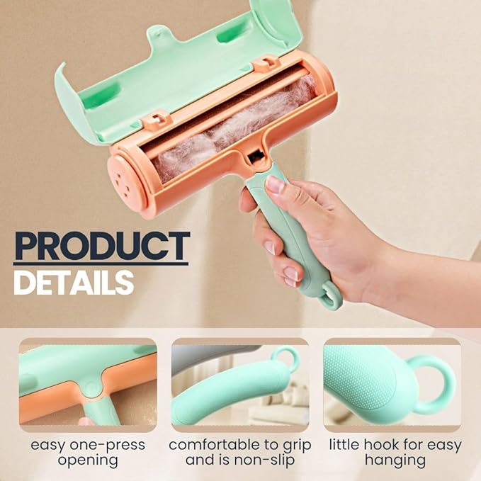 Pet Hair Remover Roller, Reusable Pet Hair Removal Brush for Dogs and Cats, Self Clean Fur from Couch, Bed, Rugs, Laundry and Clothes, Green