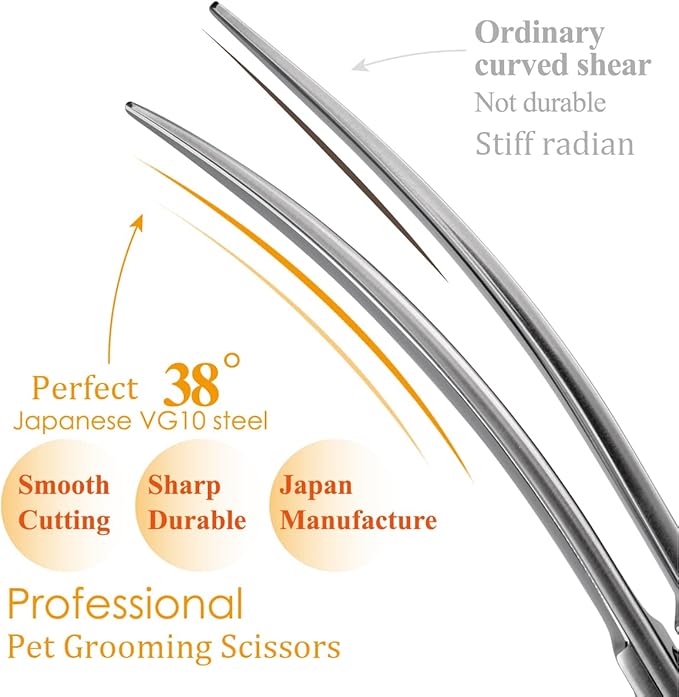 38 Degree Curved Scissors for Dog Grooming 6.5” Japan VG10 Alloy Steel Extreme Downward Professional Curved Grooming Shears for Face Right Handed(6.5 inch)