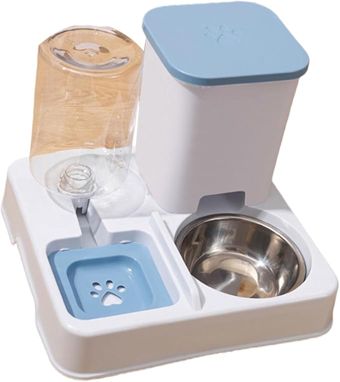Dog Double Bowl Feeder Automatic Cats Food Container and Water Dispenser for Dog Daily Feeding Watering Supply Water Dispenser Automatic Travel