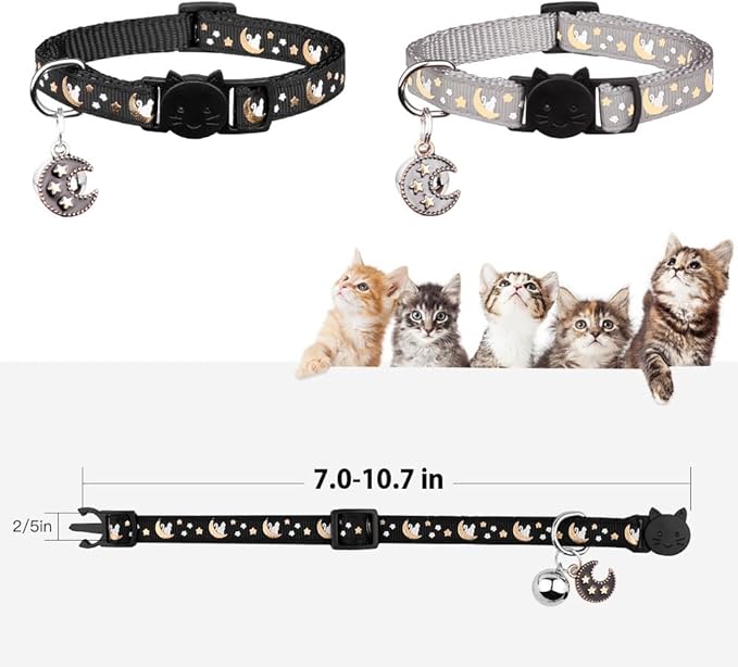 Baeuppit 2Pcs Breakaway Cats Collars Cat Collars for Boy & Girl Cats Adjustable Kitten Collars with Bell,Black+Gray