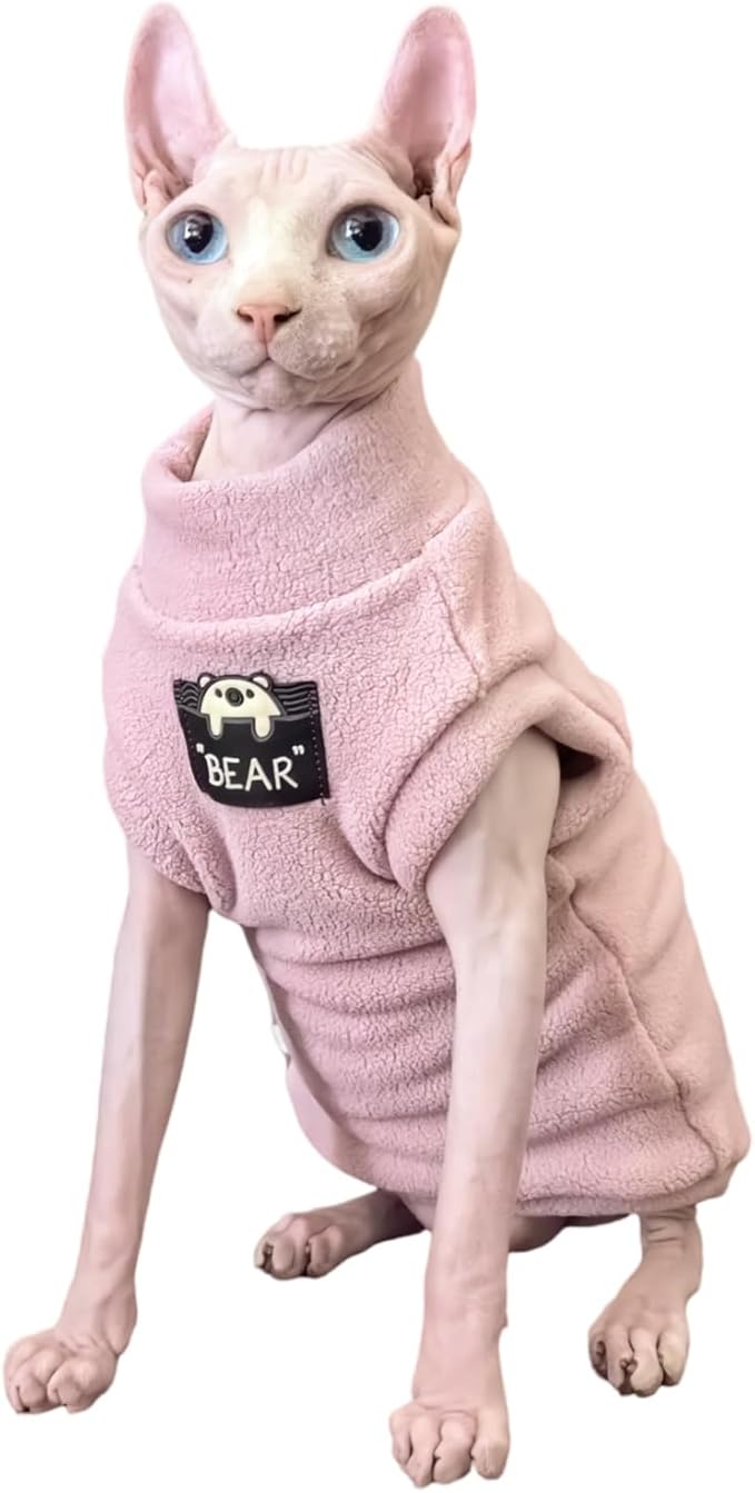 Sphynx Cat Clothes Hairless Cat Warm Fleece Vest Elastic Winter Sweater Outfit, Pet Clothes for Sphynx Cat Coat for Cats and Small Dogs Apparel, Hairless cat Shirts Sweaters (Pink, X-Large)