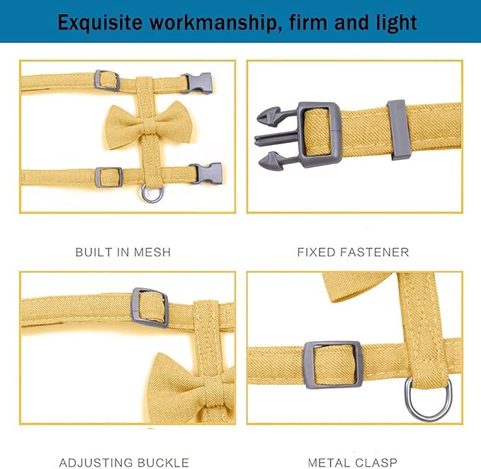 Cat Harness and Leash, Cat Leash and Harness Set Ddzmz Soft Mesh Breathable Adjustable Cat Vest Pets Harnesses for Walking Escape Proof Yellow Color M Size for Pet Cat Kitten Puppy Rabbit Ferret-1Pack