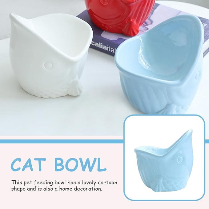 Toyvian Ceramic Raised Pet Bowl with Neck Protection Multi-Function Feeding and Watering Dish Adorable Kitten Puppy Bowl for Cats and Dogs in Artistic Blue