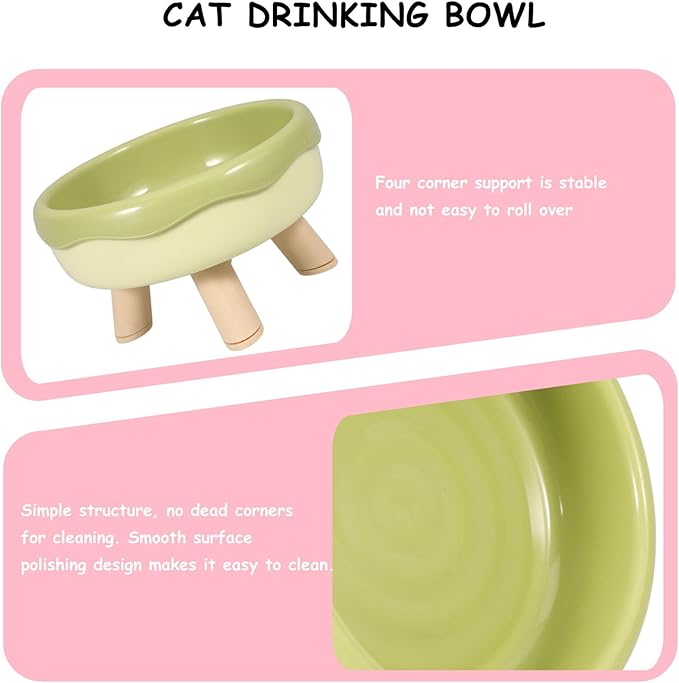 VICASKY Raised Cat Bowl and Elevated Kitten Food Dish with Neck Protection, Tilted Design in Grass Green, Anti-Vomit Pet Feeding and Watering Bowl for Cats and Kittens