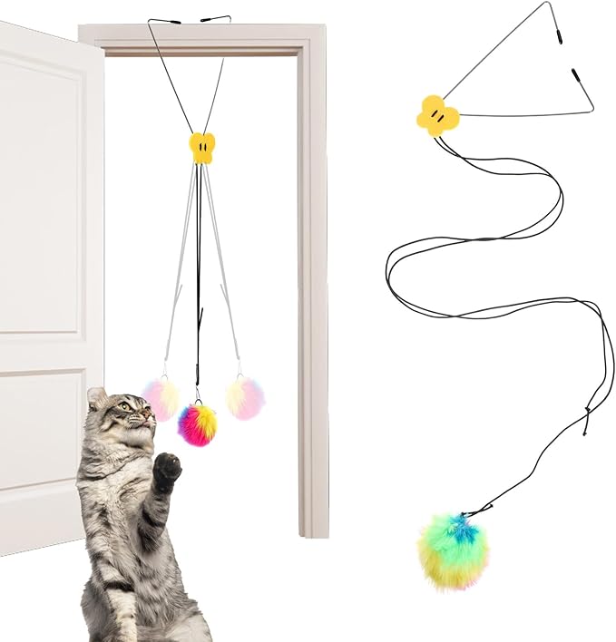 Self Play Cat Toy for Door Frame Hanging Cat Rope Toy for Indoor Cats 360 Rotation Cotton Rope Independent Play Hanging Door Frame Cats Toys Kitten String Teaser Safe Pet Wand Spring Toys
