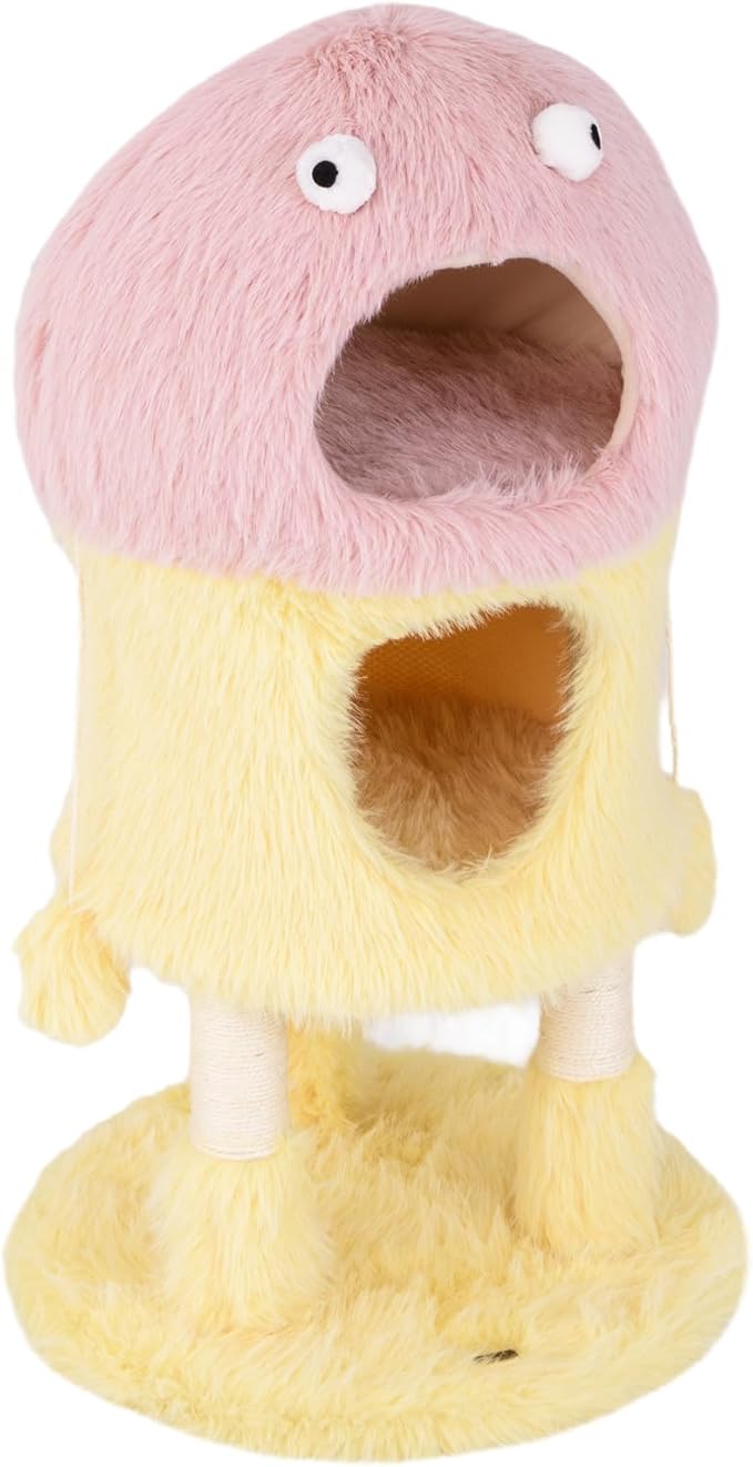 Tangkula Monster-Themed Cat Tree, 3-Level Cat Tower Activity Center with 2-Story Cat Condo, Sisal Scratching Posts & Hanging Toys, Long Plush Cute Cat Tree Tower for Indoor Cats (37 Inch)