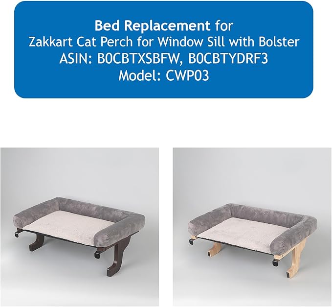 Bed Replacement for Zakkart Cat Perch for Window Sill with Bolster, NOT Compatible with Other Brand - Gray