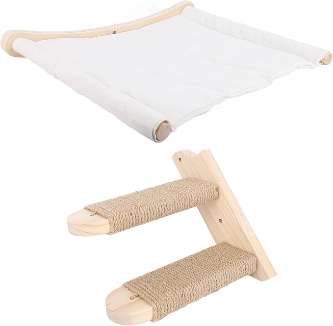 Zerodis Cat Wall Shelves Hammocks Beds and Perches Cats Climbing Shelves with 2 Steps Wooden Kitten Wall Furniture for Indoor Sleeping Playing Climbing and Lounging Cat