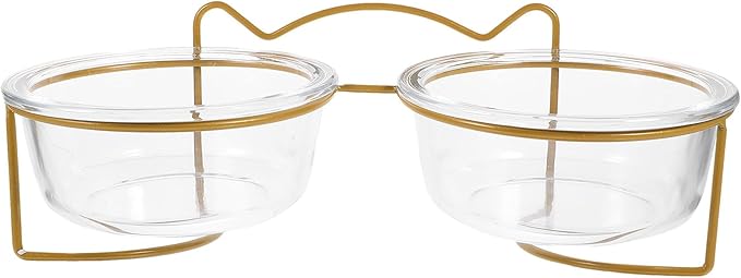 LALAFINA Raised Double Cat and Dog Glass Feeding Bowls Tilted High Stand Non-Slip Raised Pet Food Bowl for Cats and Small Dogs for Feeding and Watering