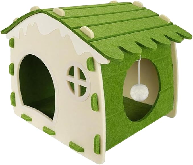 Felt Cat House Sleeping Bed Cozy Hideaway for Small Large Cats Bunny Scratch Resistant Pet Furniture- Green