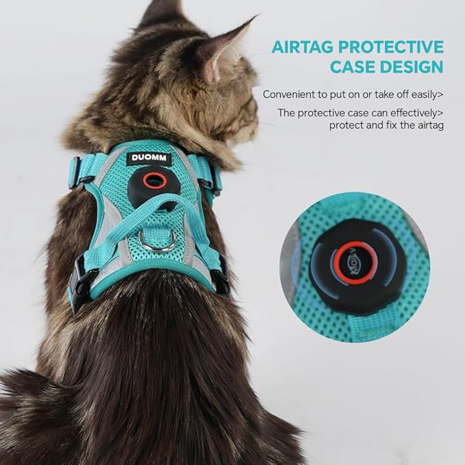 Cat Harness and Leash Set with AirTag Holder: Upgraded Escape Proof Vest with Lead for Small Dog Puppy Large Cat Walking，Soft Breathable Mesh Coat with Reflective Strip (Green, XL)
