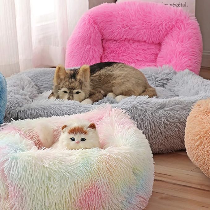 La La Pet® Donut Dog Cat Bed Cozy Cave Pet Bed Burrow Dog Bed Calming Cuddler Self-Warming Pet Bed Soft Plush Pet Cushion Improved Sleep for Cats Small Medium Dogs Red M