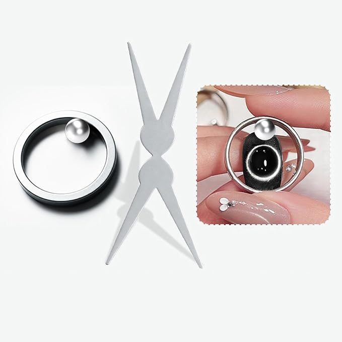 Ring Cat Eye Magnet Tool for Cat Eye Gel Polish, Create Perfect Halo & Black Hole Cat Eye Nails, Magnetic Nail Art Tool with Stabilizer for Beginners DIY Salon, NAT297 (HJ-NAT298-Ball)