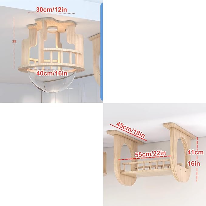 Wall Cat Shelves, Wood Cat Wall Furniture, Wall Shelves for Cats, Ceiling Cat Wall Shelves, with 1 Aerial Cat Bed and 1 Aerial Plank Road