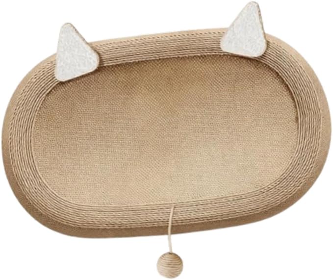 Sisal Scratching Bed, Oval Scratching Tray, Wear-Resistant Furniture Protector, Scratching Board for Indoor Use, with Ears
