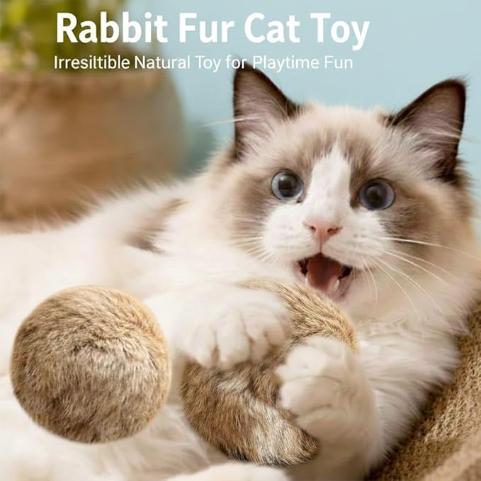 Rabbit Fur Ball Cat Toy, Soft Fluffy Cat Toy Ball, Furry Catnip Toy Ball Washable & Fun to Chase, for Kicks & Games,for Indoor Exercise & Bonding Cats (3 PCS)