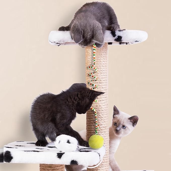 Andiker Cat Spring Toy, Self-Play Stretchable Door Hanging Cat Toy with Bell for Indoor Interactive Cat Toy, Soft Plush Ball with Spring Kitten Toy for Cat Kitten Playing Exercising (Green+Purple)