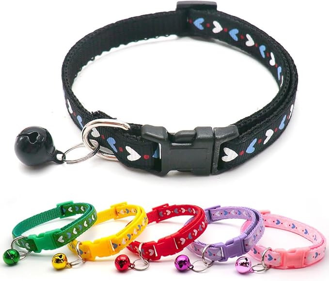 Black Small Dog Collar with Bell, 2-Pack Male Puppy Collar with Bell, Nylon Cute Cat Collars Adjustable for XXS XS Little Small Boy Kitten Dogs