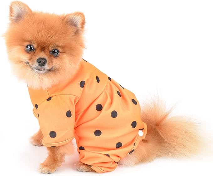 PAIDEFUL Polka Dot Dog Pajamas for Small Dogs, Lightweight Four-Leg Puppy One-Piece with Belly Coverage, Soft Pullover Sleepwear for Chihuahua Yorkie and Cats, Orange, S